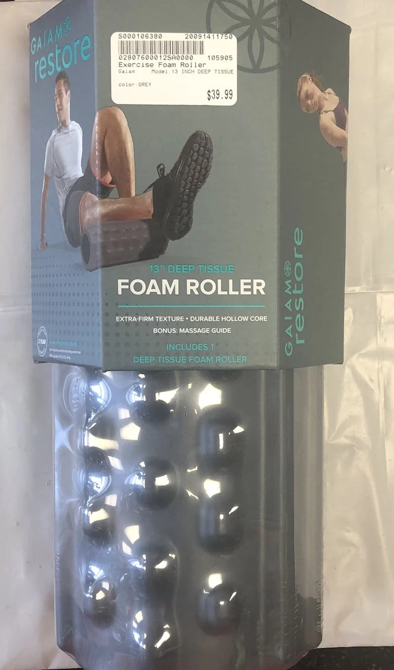 Free Shipping - Gaiam 13 INCH DEEP TISSUE FOAM ROLLER Exercise & Fitness / Core Training GREY