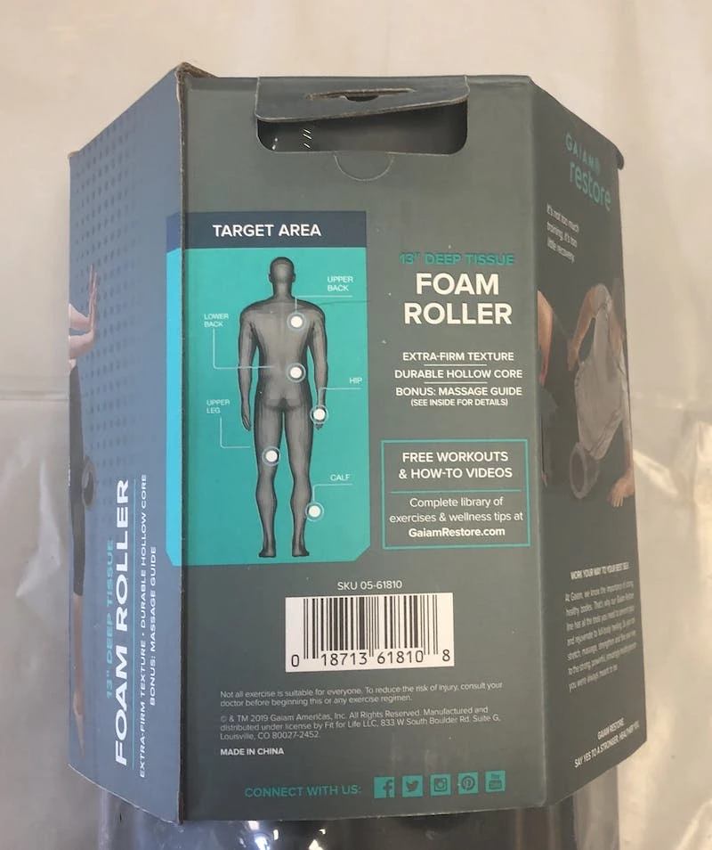 Free Shipping - Gaiam 13 INCH DEEP TISSUE FOAM ROLLER Exercise & Fitness / Core Training GREY - Image 3